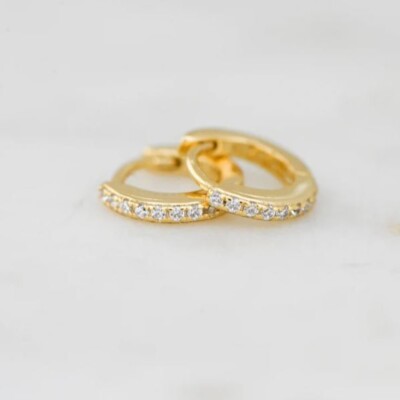 Rund Künstlicher Diamant Reifen Huggies Ohrringe 14K Gelbgold Versilbert Gift