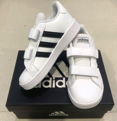Adidas Grand Court Infant Toddler Baby Girls Boys Black Shoes NEW EF0118 - Picture 1 of 11