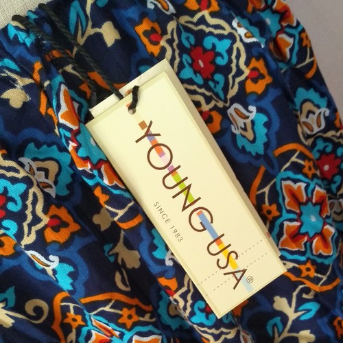 Young USA Women's Summer Romper Spaghetti Strap Blue Geometric NWT Strap Defect - Picture 3 of 15