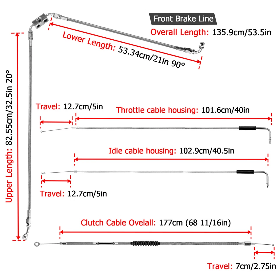 Cable de acelerador embrague freno manillar MOFUN 12" 14" para Harley Dyna FLD FXDB ABS Foto 2 de 4