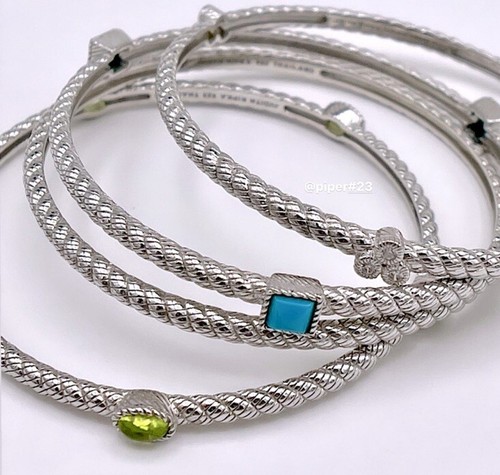 EUC Judith Ripka Sterling Silver Multi-gemstone & Diamonique Bangle Bracelet Set - Picture 3 of 7