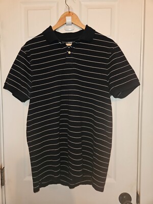 J Crew Men's Pique Polo Shirt Navy/White Striped XL Short Sleeve Slim  Fit-EUC