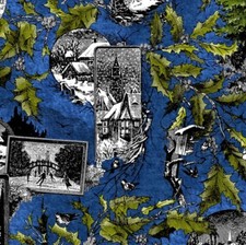 SALE- 'WINTER WONDERLAND' COLLAGE ON BLUE CHRISTMAS FABRIC - IN THE BEGINNING
