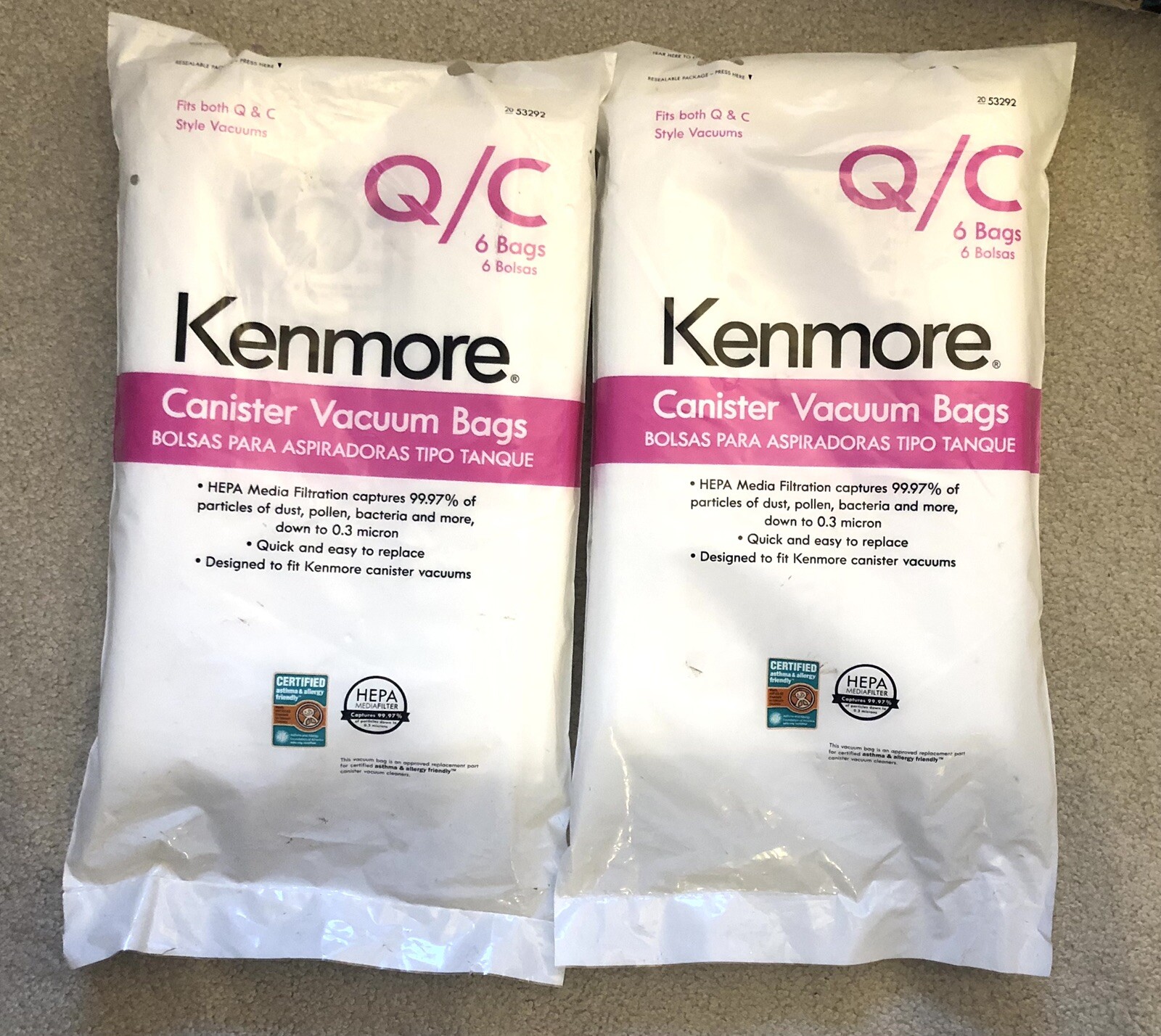 Kenmore 2053292 Canister Vacuum BagsQ/C 6 Bags Per PackageNEW SEALEDLot Of 2 9788517010767