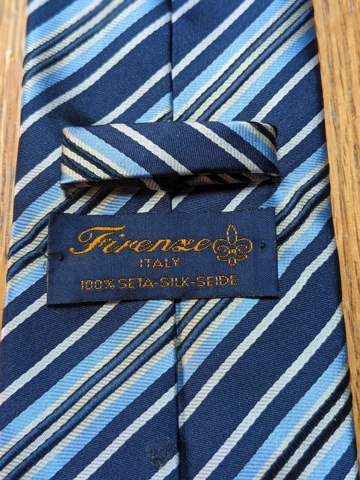 Firenze Mens 100% Silk Woven Designer Neck Tie Blue Diagonal Stripe  - Image 3 of 4