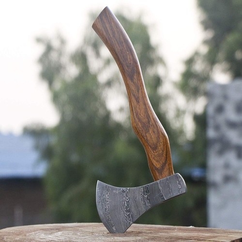 Custom Handmade Damascus Steel Hunting Axe with Beautiful Rose Wood Handle - Picture 4 of 4