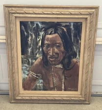 "Indigenous Tribe Elder" Original 1962 Oil on Canvas by Balint Feherkuty b.1927