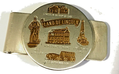 VINTAGE MONEY CLIP LAND OF LINCOLN ILLINOIS LINCOLNS HOME LINCOLN STORE 2''