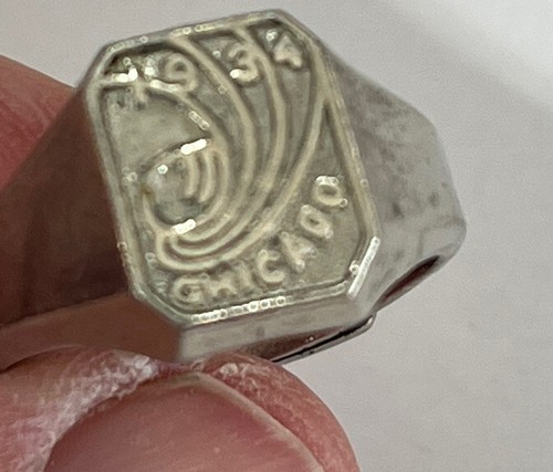 1934 Chicago World's Fair Silver Tone Adjustable Ring A Century of Progress - Picture 10 of 11