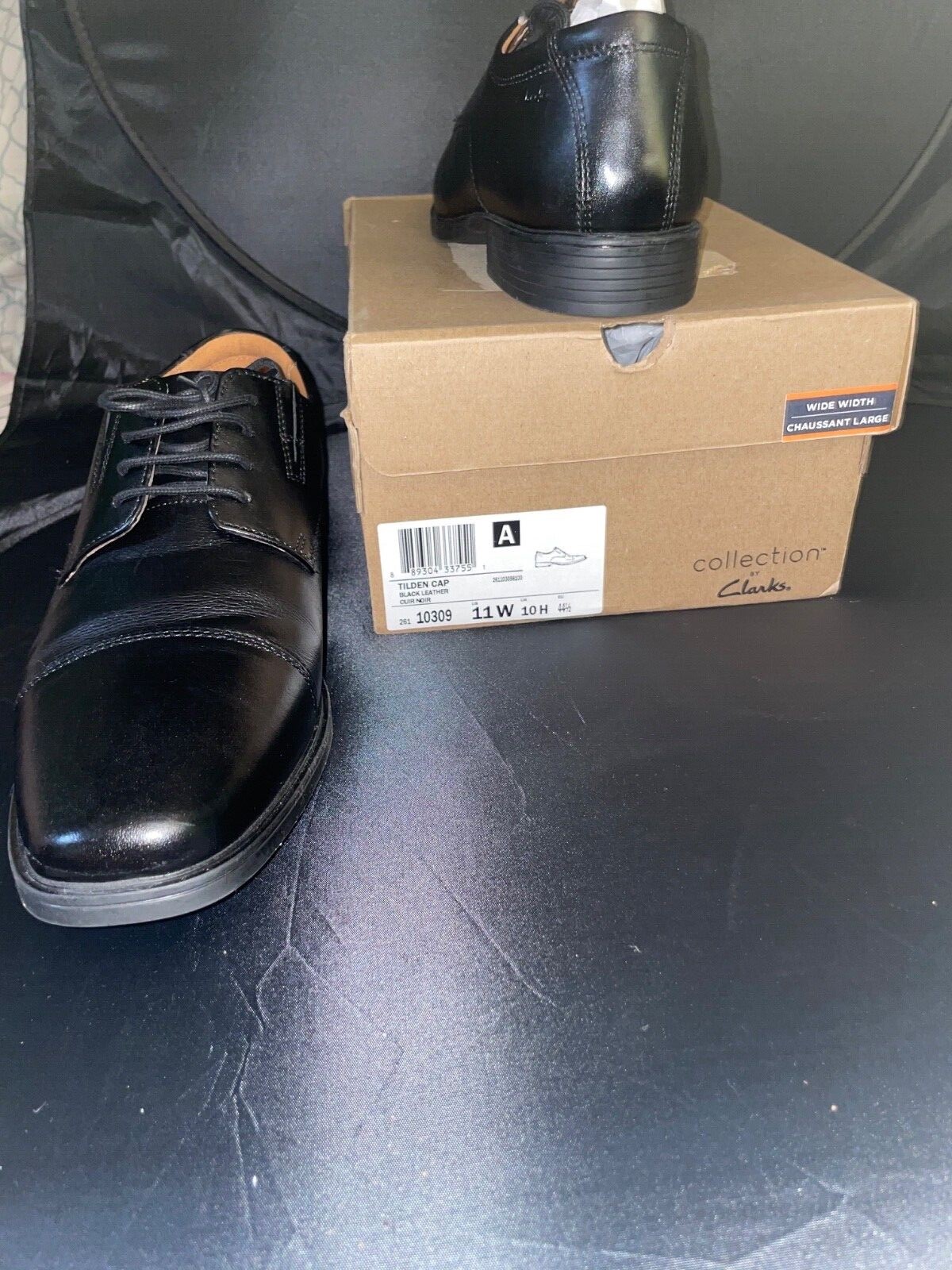 SAOLA Scarpe derby Clarks uomo Tilden nere in pelle con punta a cappuccio larghe 11