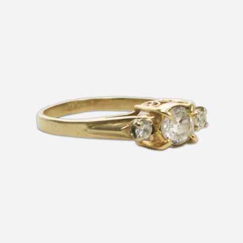 Anello Tre Diamanti Oro Giallo 12K Vintage 0,60ct - Foto 2 di 6
