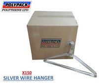 x150 Silver Plain Metal Wire Clothes Coat Hangers 40cm/16" - 13 gauge