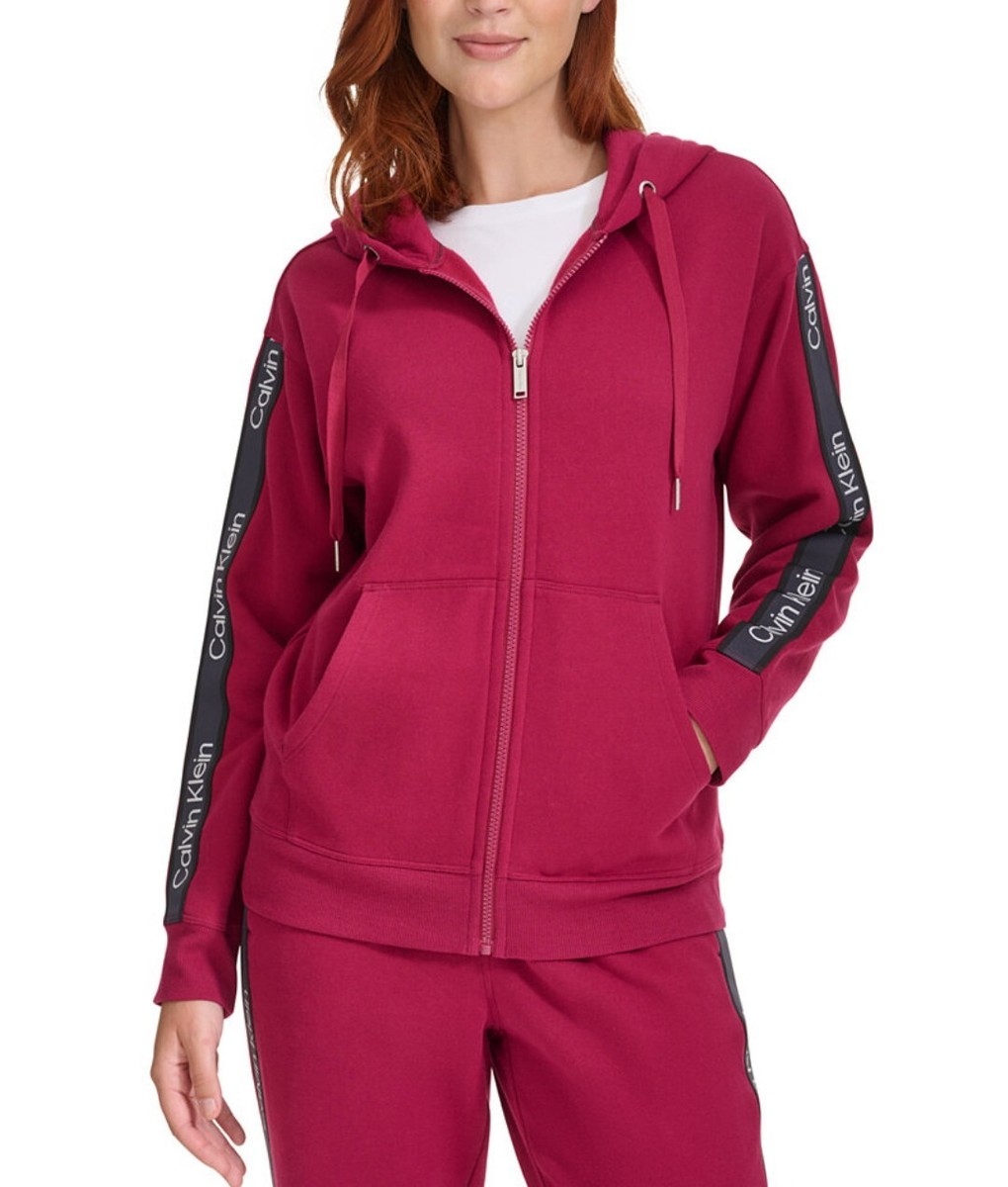 Calvin Klein Performance Women's Tape Logo Stripe Hoodie Chianti