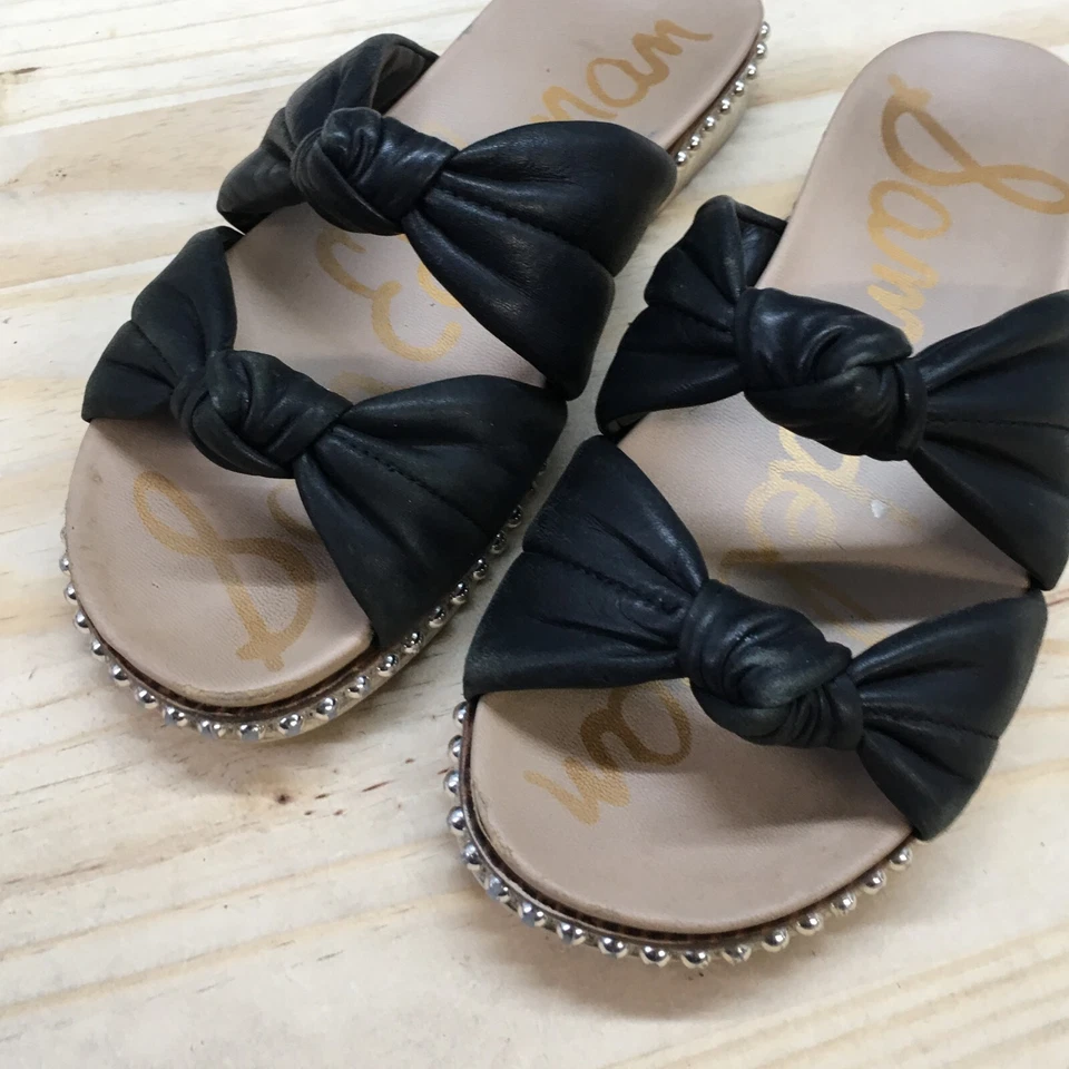 Sam Edelman Sandals Womens 6 M Alyse Knotted Studded Slide Black Leather Slip On - Image 4 of 4
