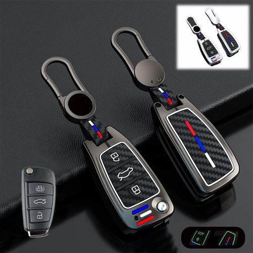HIBEYO Custodia Portachiavi Auto In Lega Di Zinco E Pelle Per Audi – 3 Tasti, Colori Rosso/Blu/Nero
