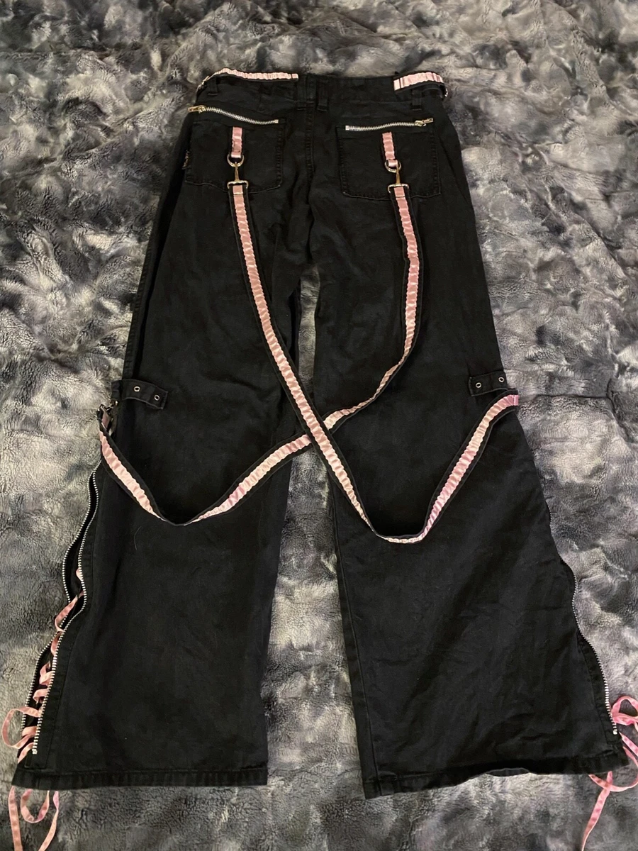 VINTAGE TRIPP NYC Black Pink Ribbon Corset Bondage Pants SIZE 9 Hot Topic Chains