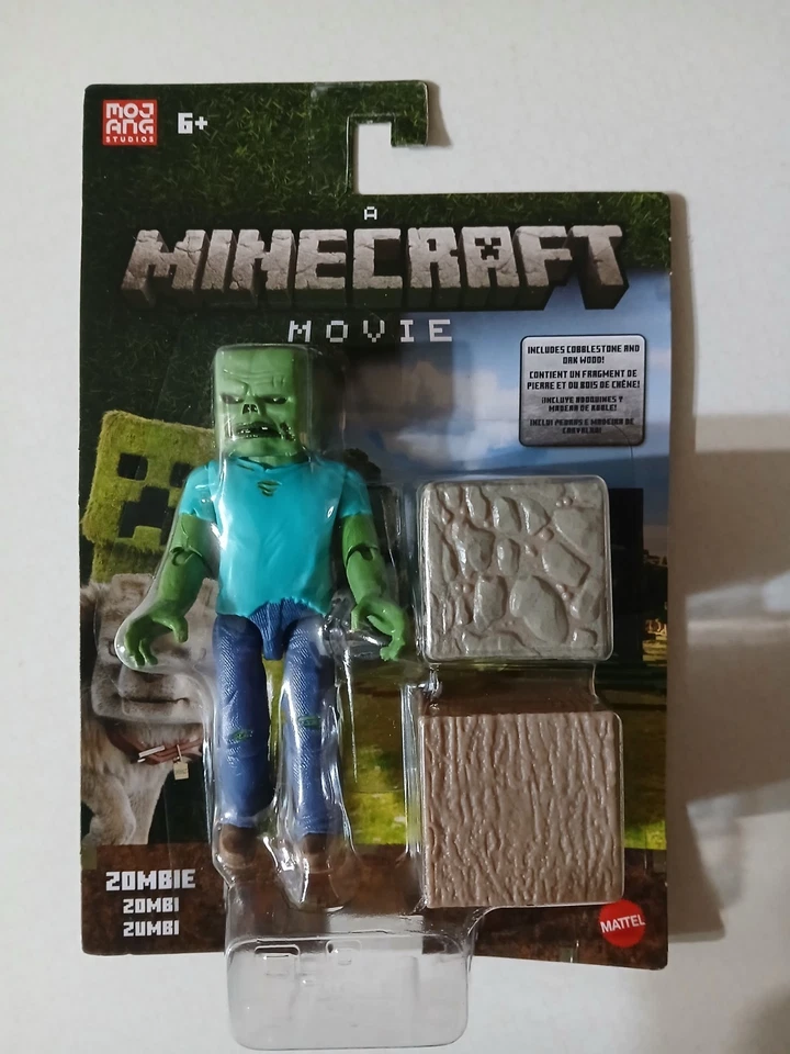 Boneco Mattel 2025 novo filme Minecraft zumbi paralelepípedo e bloco de madeira de carvalho 4" - Imagem 2 de 3