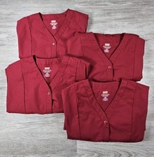 Lot of 4 Women's Scrub Tops Red Kap Button Up Shirt Uniform Medical Dental