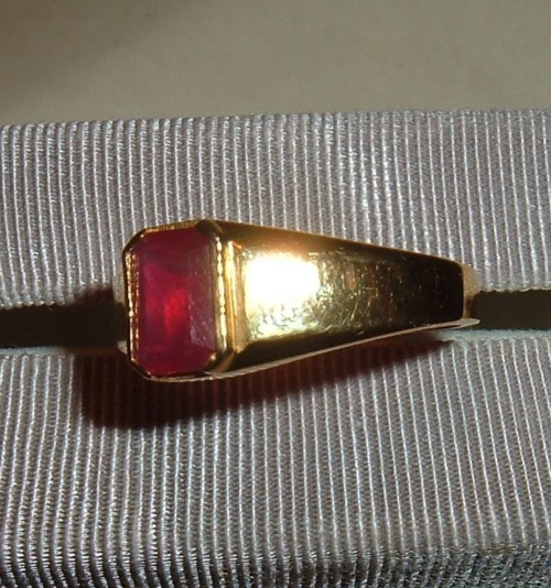 SOLID 14K GOLD EMERALD CUT RED RUBY GEMSTONE VINT… - image 5