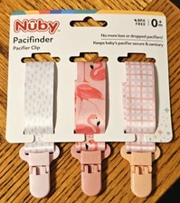 Nuby Pacifinder Pacifier Clips - Set of 3 - Pink Flamingo! -FREE SHIPPING!