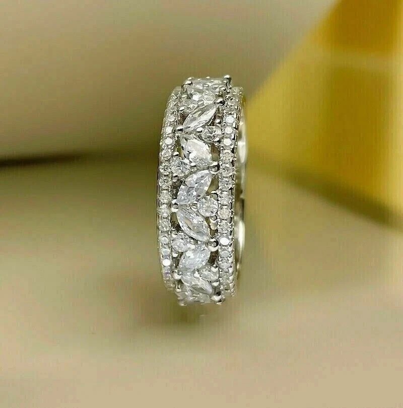 2Ct Marquise Cut Simulated Diamond Wedding Eternity Ring 14k White Gold Plated