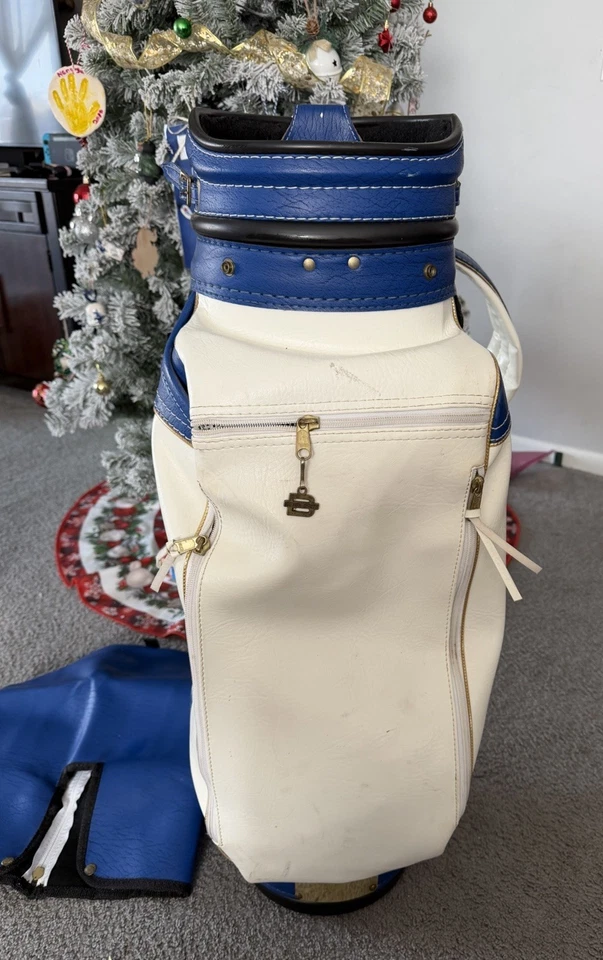 Bolsa de golf vintage Belding Sports Goodyear azul blanco roto hecha en EE. UU. vinilo cuero Foto 4 de 4