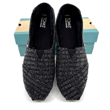 Toms Alpargata Black Chunky Cable Knit/Faux Fur Women's Shoes Flats Size 9.5 NIB