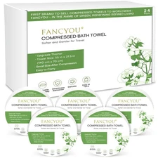 Compressed Bath Towel Tablets 24 Pack, Washable Reusable, Portable, Spa, Travel