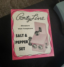 Vintage 1950’s Pink Phone Salt & Pepper Set Made USA In Original Box Partyline