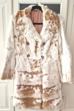 Luxus Damen Pelzmantel Echt Kaninchenfell Bicolor Beige Gr. M Cow Muster weich