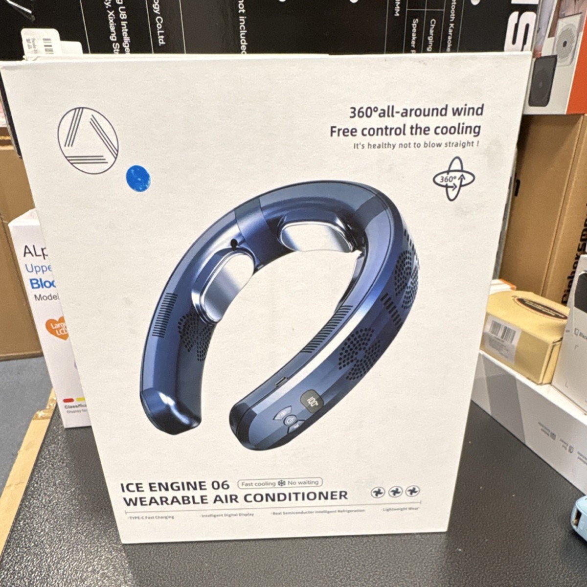ICE ENGINE 06 Wearable Neck Fan Blue Fast Cooling Digital Display