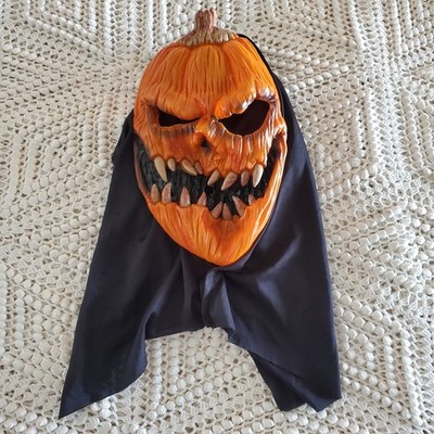 Halloween Pumpkin Jack-O-Lantern Mask Adult One Size Orange Black Hood Scary