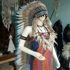 Warbonnet Feather Indian Headdress Nati ve White Blue Large Carnival Party Hat