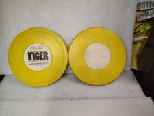 Movie film plastic reels and cases, one pair, 10.5" reels