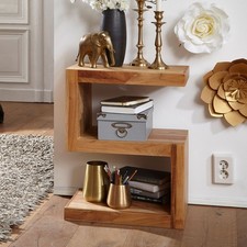 Akazie Massivholz Beistelltisch S-Form Cube 45 x 30 x 60 cm mit Ablage