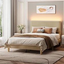 Bestier Full Bed Frame with Adjustable Headboard, LED Lighting, Vertical Channel