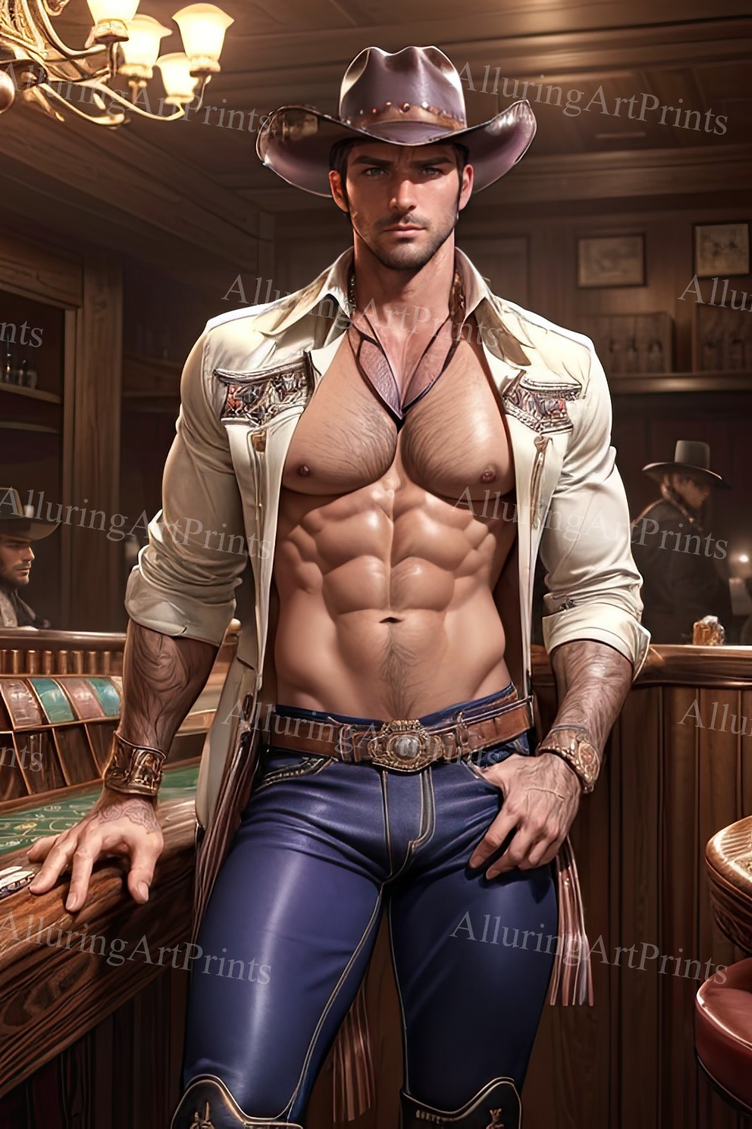 Male Model Photo Print Muscular Handsome Cowboy Hunk Abs -UU1263