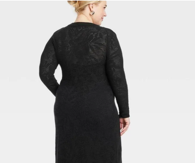 Women's Long Sleeve Maxi Pointelle Dress - A New Day Black XXL