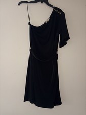 Michael Michael Kors Black One Shoulder Dress with Gold Chain Detail Size M