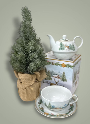 Easy Life Porzellan Tea For One Teekanne Hirsch White Forest 2x350ml Geschenkbox