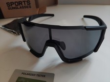 Sports Sunglasses Polarized Cycling Shield Black Smoke Lens UV400 Kit New