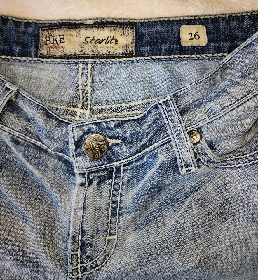 🔥 Pantalones Cortos BKE 26 Azul Denim Starlite tiro bajo Daisy Dukes 🔥 Foto 3 de 4