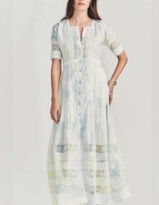 LoveShackFancy Edie Tie Dye Midi Dress XS Green Cotton Lace Button Cottagecore