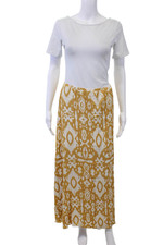 BB Dakota Womens Elastic Waistband Abstract Maxi Skirt Yellow White Size XL