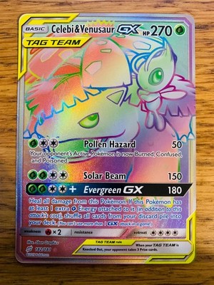 NM! Celebi & Venusaur GX (182/181) S&M Tag Team Up Rainbow Pokemon Karte!