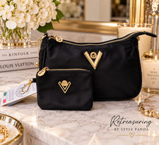 Valentino Orlandi VN-2109 Black Nylon Crossbody Bag Pouch Gold NWT Italy