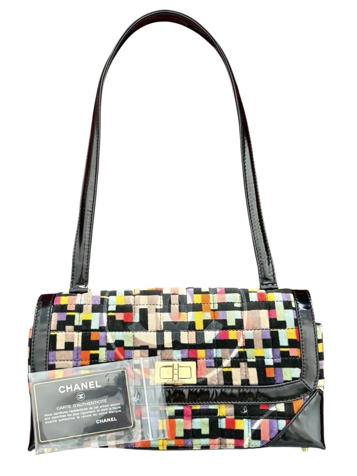 Bolso de Hombro Chanel CC Cuero Negro Terciopelo Mademoiselle Bloqueo Solapa Clásico Raro Foto 4 de 4