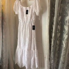 new Express eyelet lace midi dress off the shoulder babydoll, size small