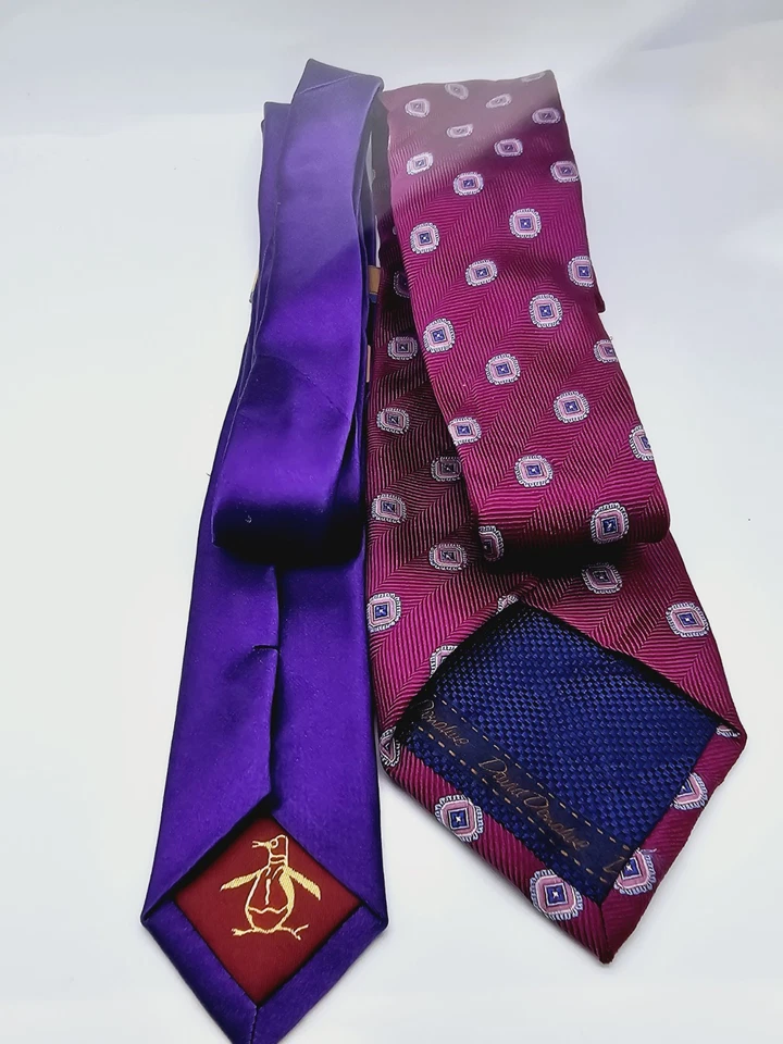 Penguin Skinny Tie Purple & David Donahue Berry  Tie Lot - Image 4 of 4