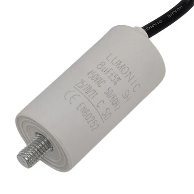 LUMONIC Anlaufkondensator 8µF 450V mit Kabel 25cm 30x60mm 8uF Motorkondensator mit Kunst
